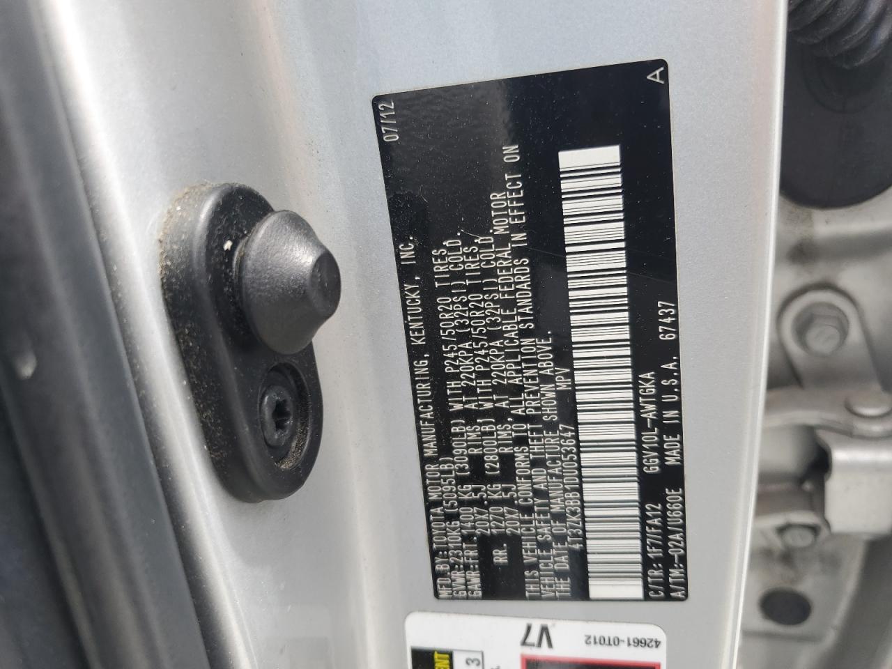 2013 Toyota Venza Le VIN: 4T3ZK3BB1DU053647 Lot: 65452025