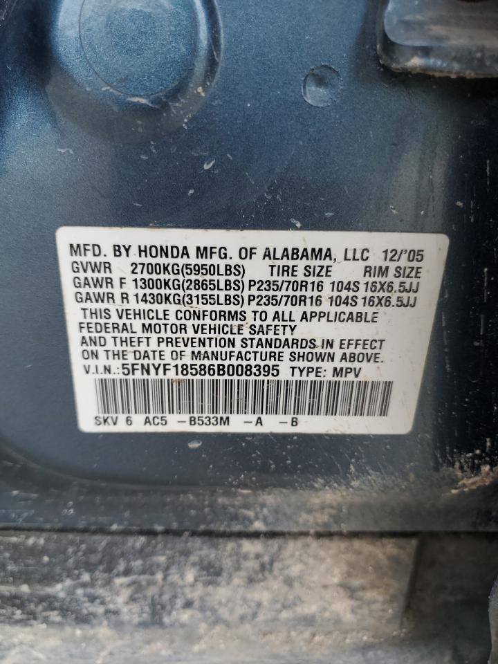 2006 Honda Pilot Ex VIN: 5FNYF18586B008395 Lot: 63596215