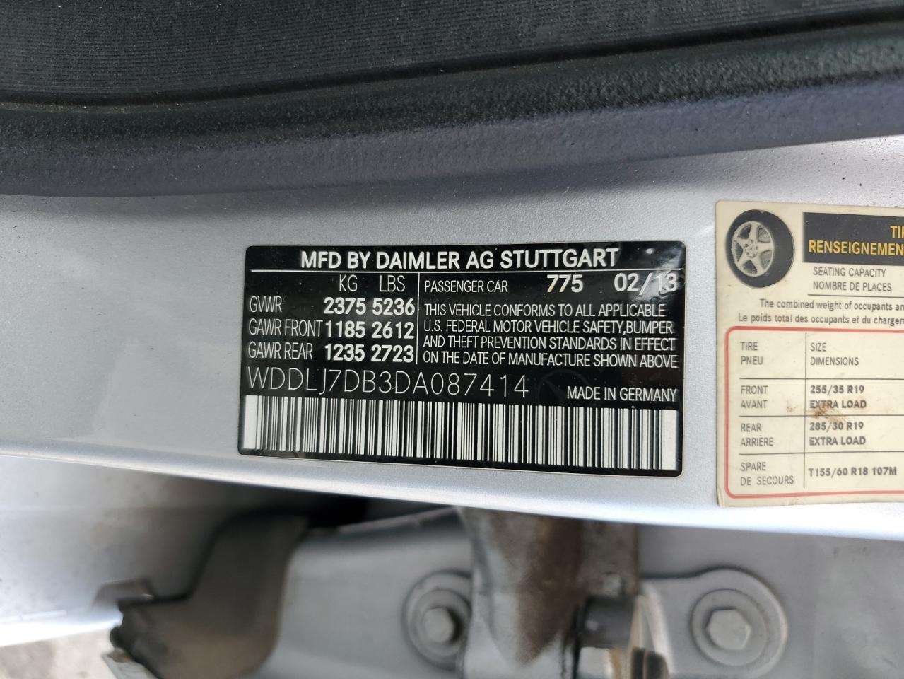 2013 Mercedes-Benz Cls 550 VIN: WDDLJ7DB3DA087414 Lot: 66412305