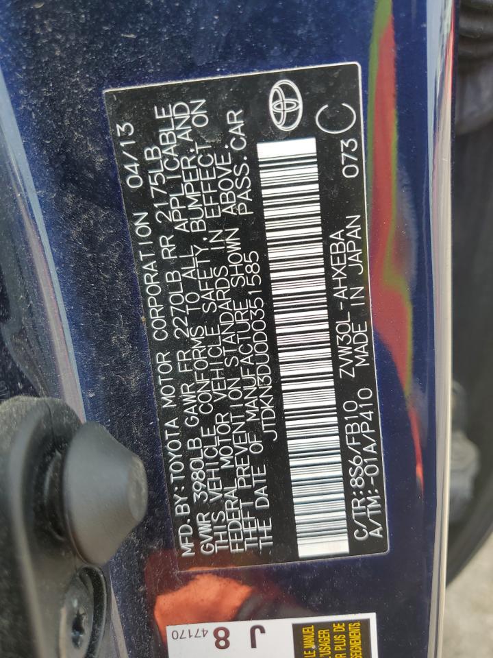 2013 Toyota Prius VIN: JTDKN3DU0D0351585 Lot: 64967565