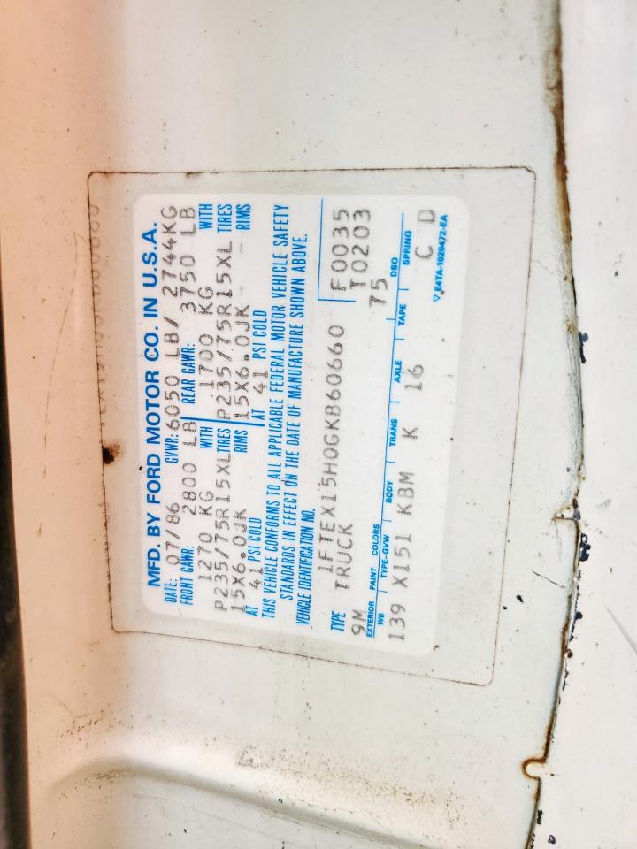 1986 Ford F150 VIN: 1FTEX15H0GKB60660 Lot: 83966955