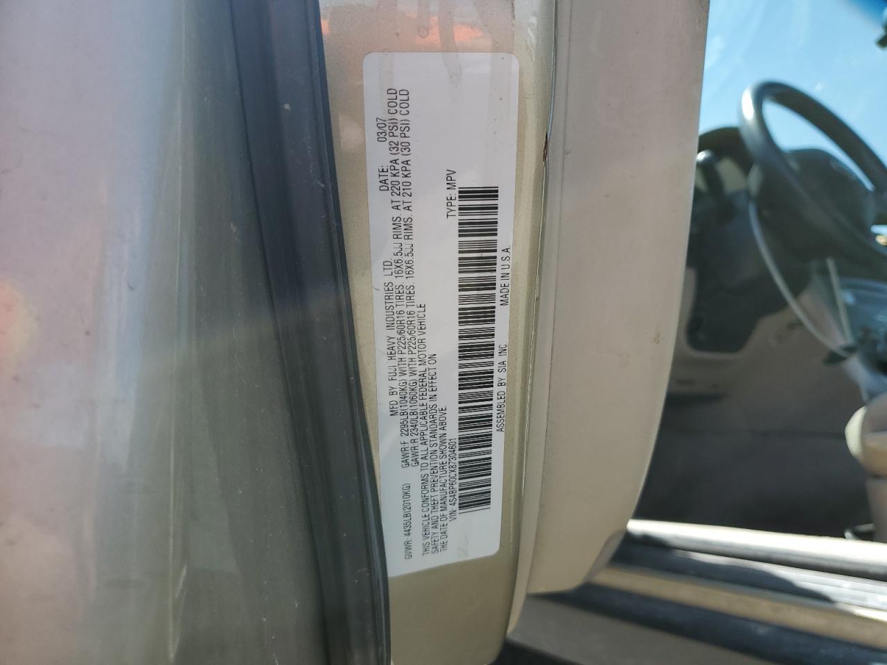 2008 Subaru Outback VIN: 4S4BP60CX87304601 Lot: 65854905