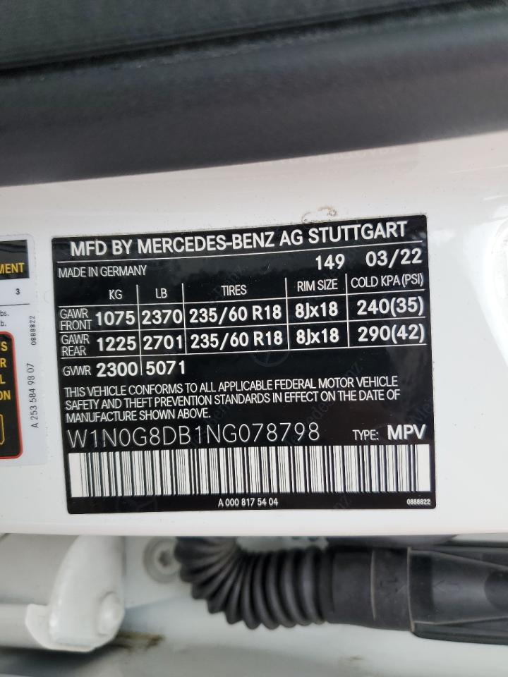 2022 Mercedes-Benz Glc 300 VIN: W1N0G8DB1NG078798 Lot: 64029425