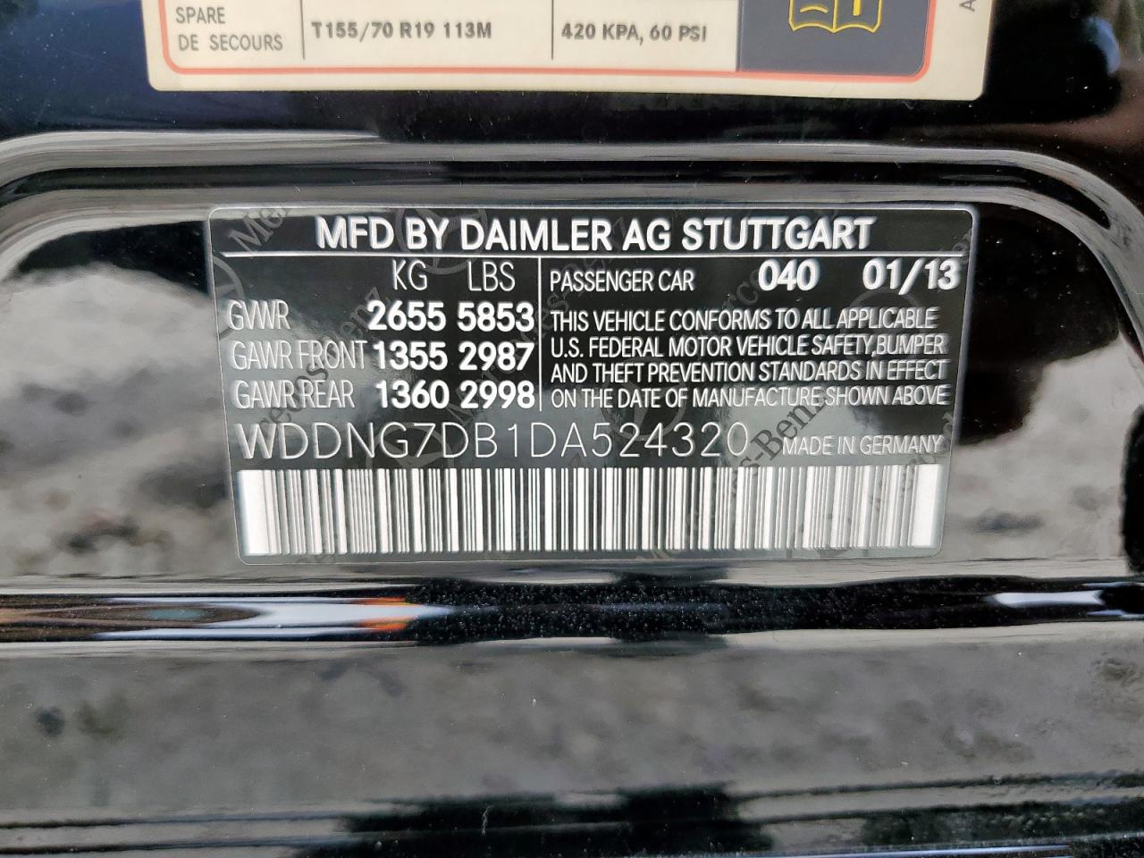 2013 Mercedes-Benz S 550 VIN: WDDNG7DB1DA524320 Lot: 63644025