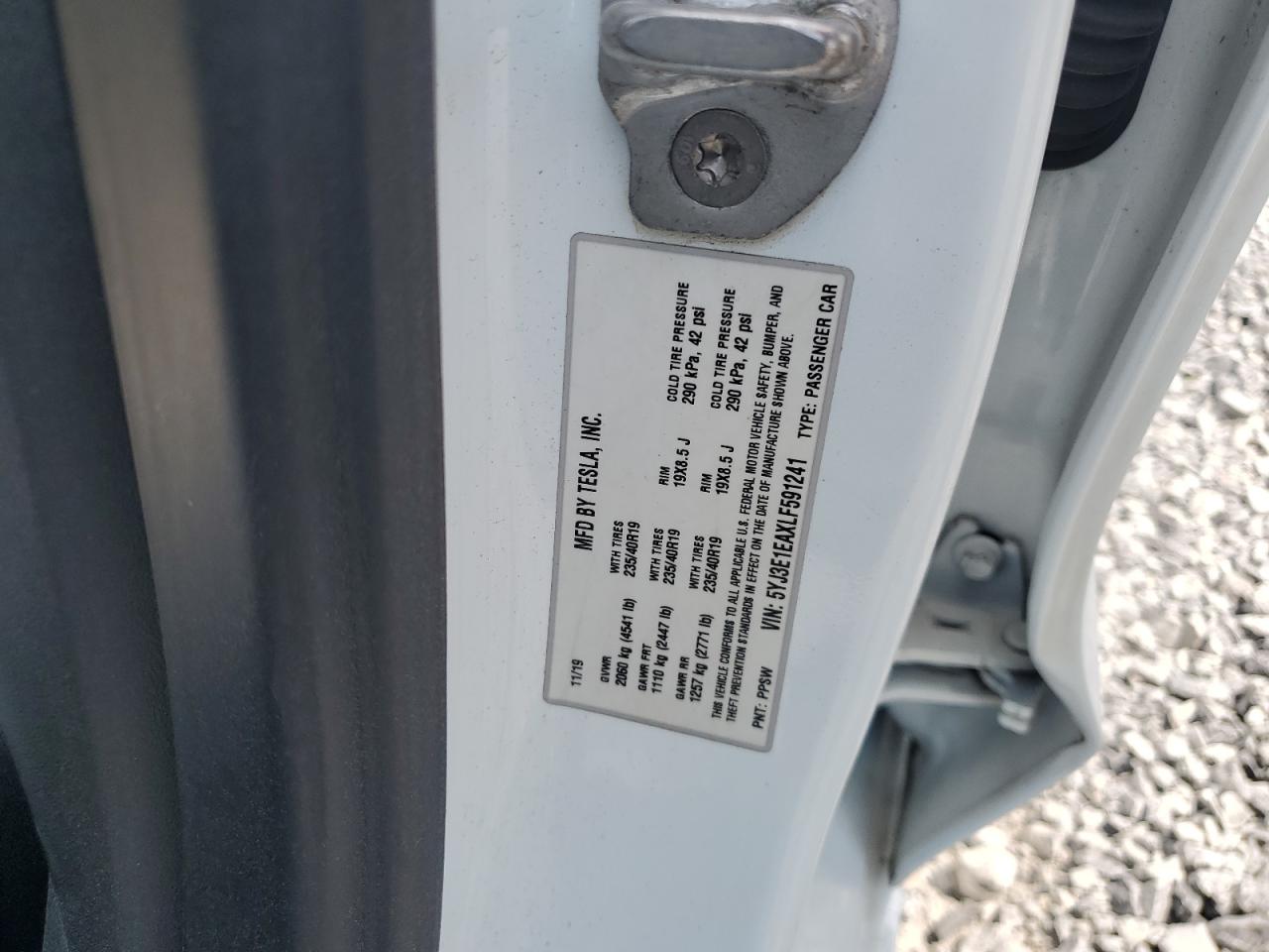 2020 Tesla Model 3 VIN: 5YJ3E1EAXLF591241 Lot: 63213735