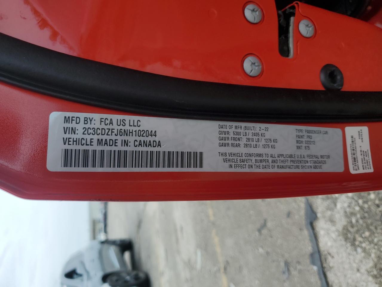 2022 Dodge Challenger R/T Scat Pack VIN: 2C3CDZFJ6NH102044 Lot: 64117055