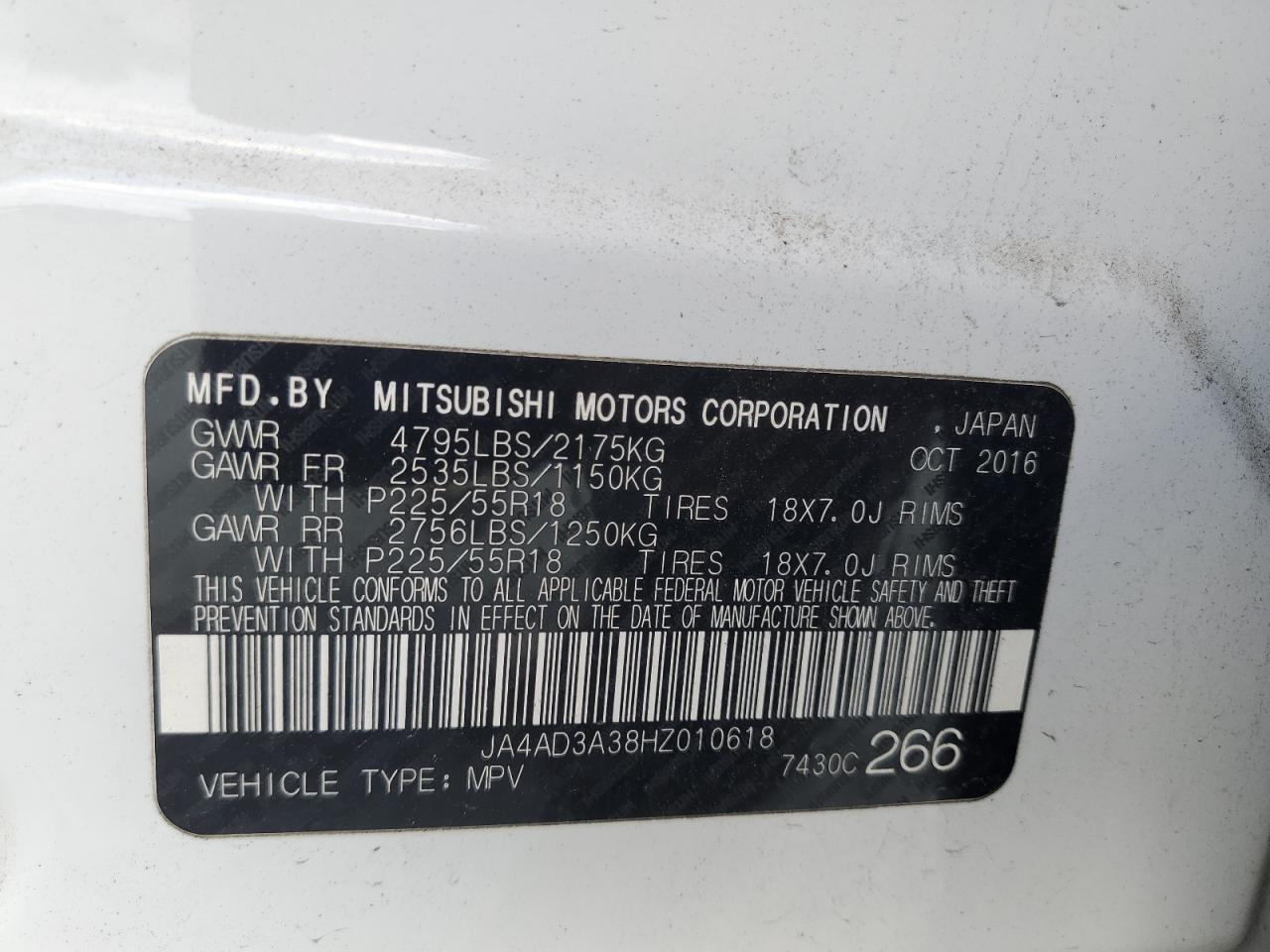 2017 Mitsubishi Outlander Se VIN: JA4AD3A38HZ010618 Lot: 64068675