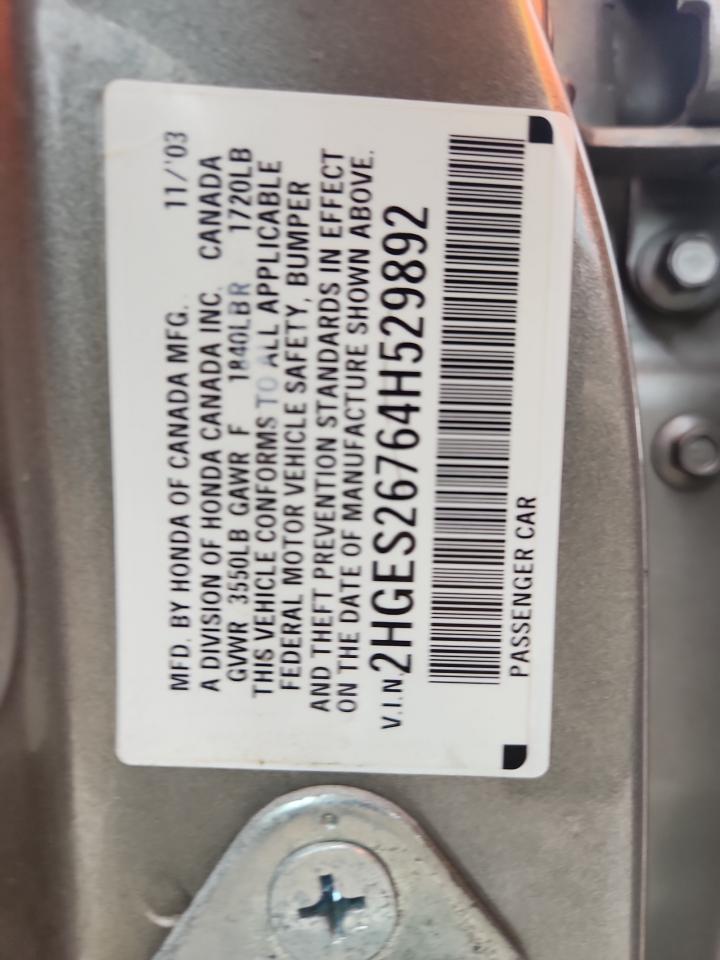 2004 Honda Civic Ex VIN: 2HGES26764H529892 Lot: 62852185