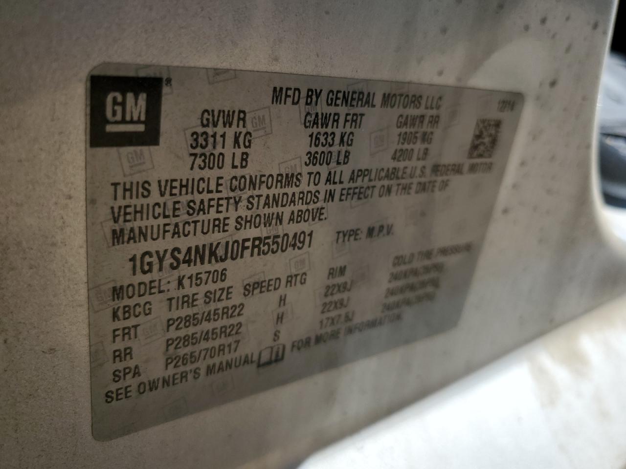2015 Cadillac Escalade Premium VIN: 1GYS4NKJ0FR550491 Lot: 64726475