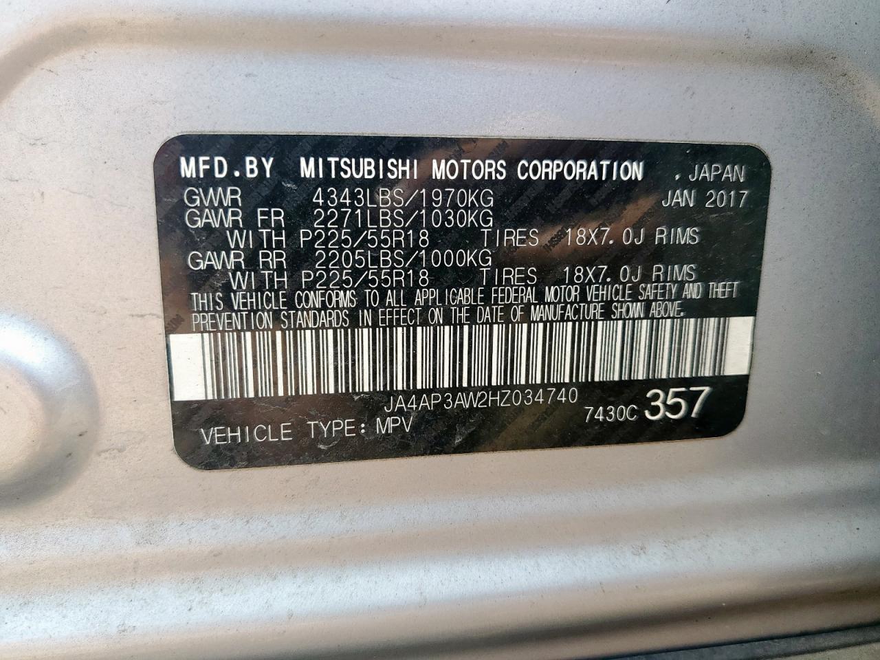 2017 Mitsubishi Outlander Sport Es VIN: JA4AP3AW2HZ034740 Lot: 63400535