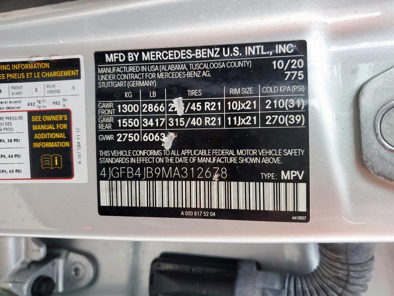 4JGFB4JB9MA312678 2021 Mercedes-Benz Gle 350