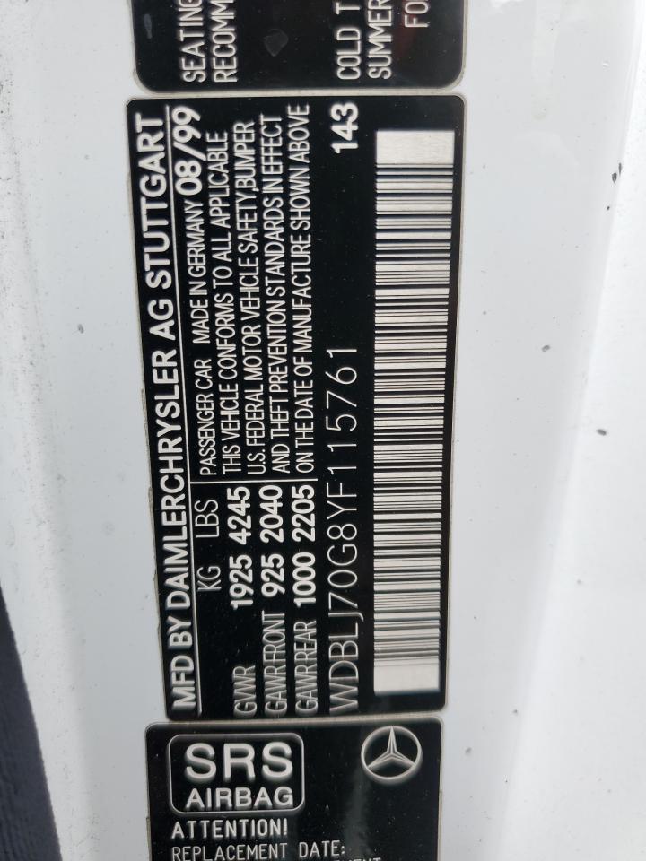 2000 Mercedes-Benz Clk 430 VIN: WDBLJ70G8YF115761 Lot: 64792845