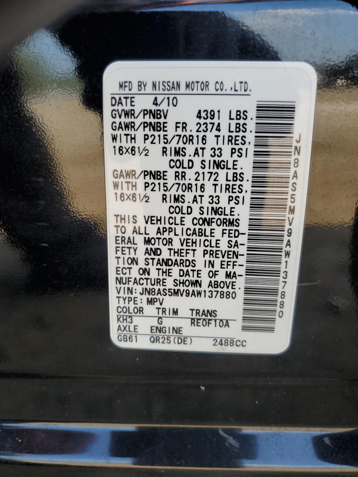 2010 Nissan Rogue S VIN: JN8AS5MV9AW137880 Lot: 66304935