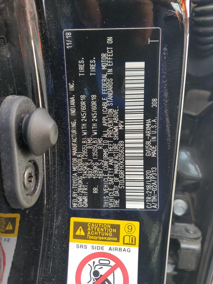 2019 Toyota Highlander Hybrid VIN: 5TDJGRFH7KS056289 Lot: 65374495