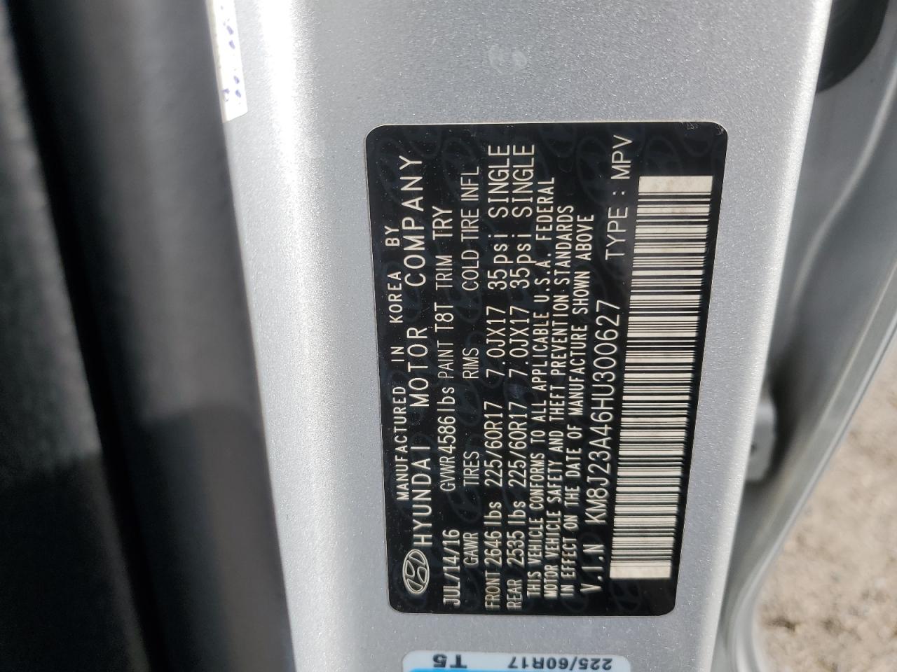 2017 Hyundai Tucson Se VIN: KM8J23A46HU300627 Lot: 62808355