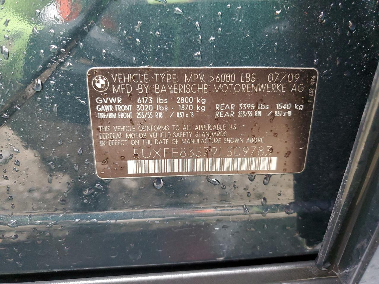 2009 BMW X5 xDrive48I VIN: 5UXFE83579L309783 Lot: 64061785