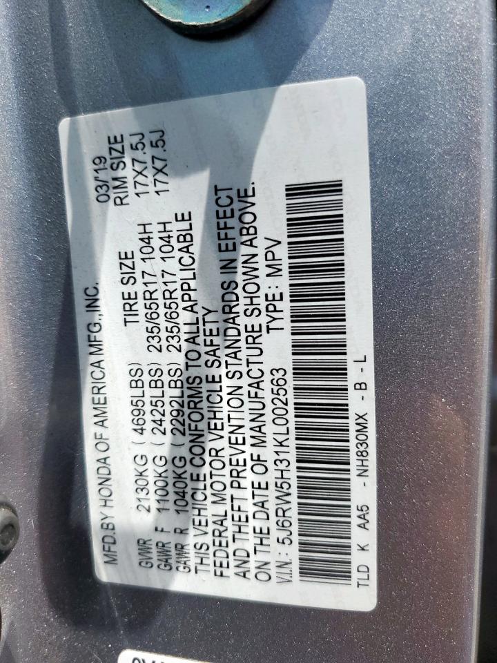 2019 Honda Cr-V Lx VIN: 5J6RW5H31KL002563 Lot: 63997485