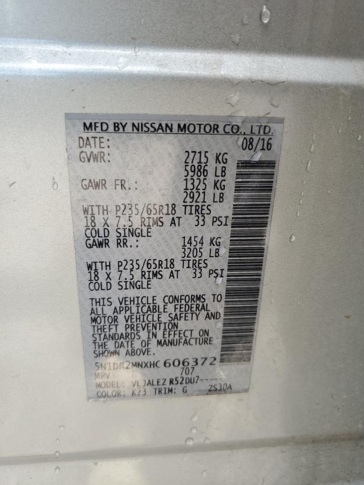 2017 Nissan Pathfinder S VIN: 5N1DR2MNXHC606372 Lot: 64671095