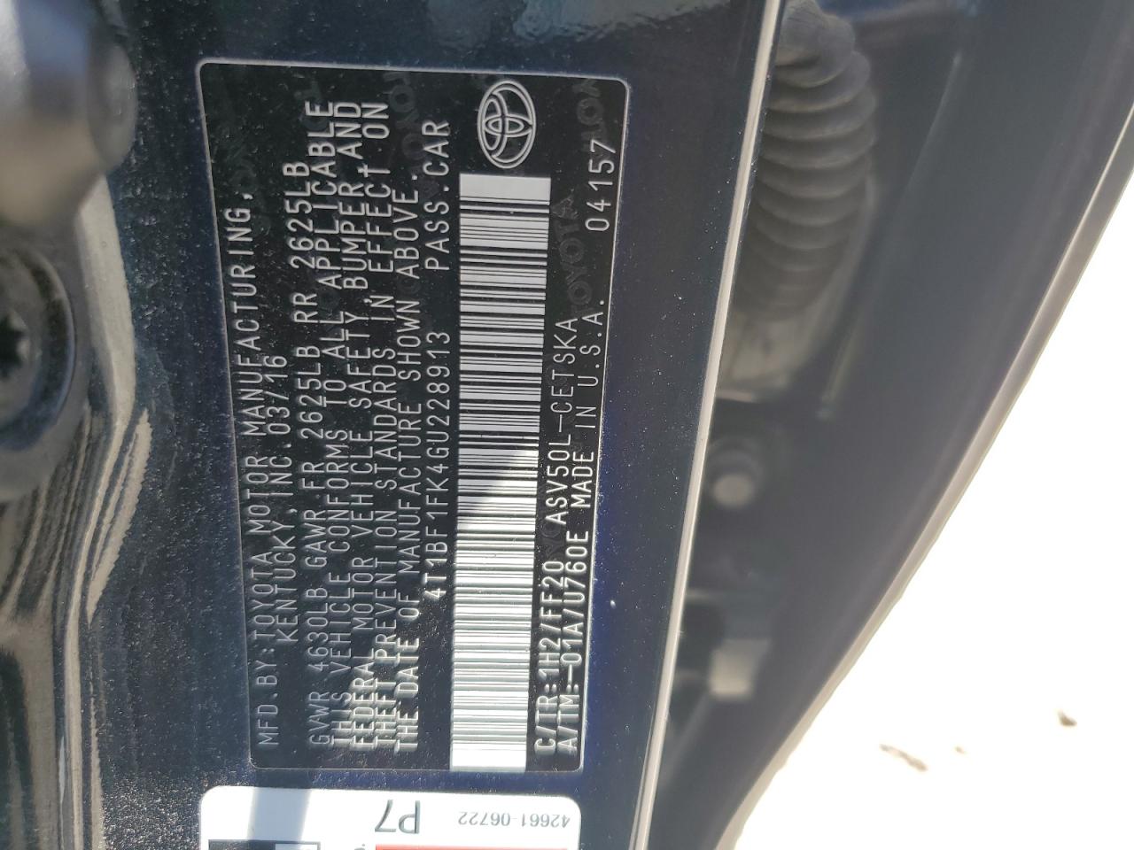 4t1bf1fk4gu228913 4T1BF1FK4GU228913 2016 Toyota Camry Le