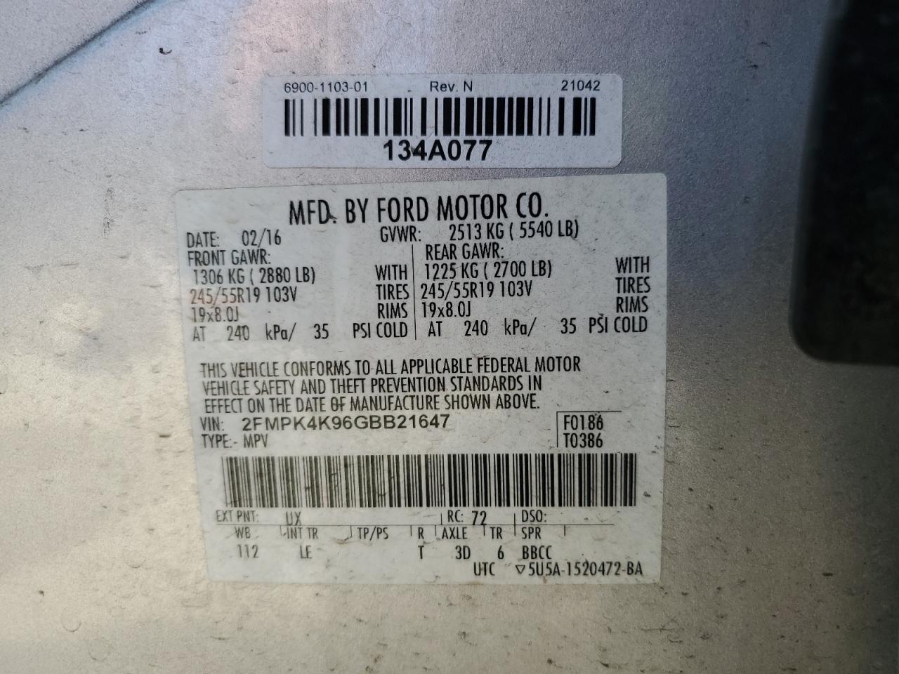 2016 Ford Edge Titanium VIN: 2FMPK4K96GBB21647 Lot: 65894545