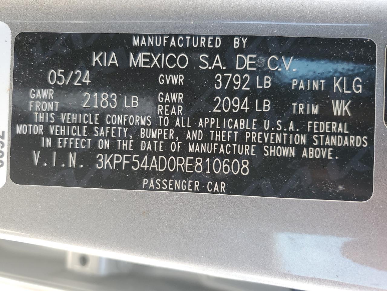 2024 Kia Forte Gt Line VIN: 3KPF54AD0RE810608 Lot: 65443465