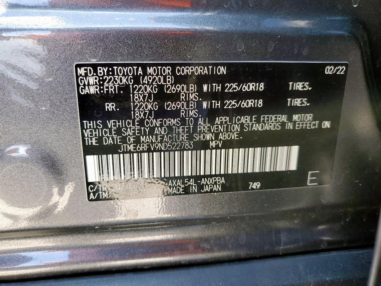 2022 Toyota Rav4 Xse VIN: JTME6RFV9ND522783 Lot: 66129855