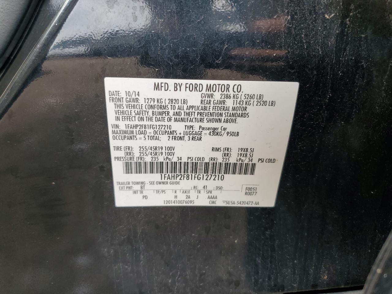 2015 Ford Taurus Limited VIN: 1FAHP2F81FG127210 Lot: 63654525