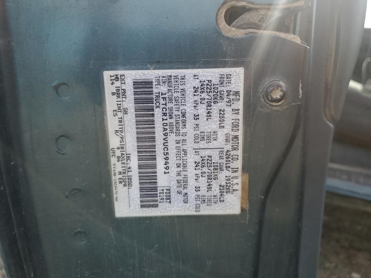 1997 Ford Ranger VIN: 1FTCR10A9VUC59491 Lot: 65202935