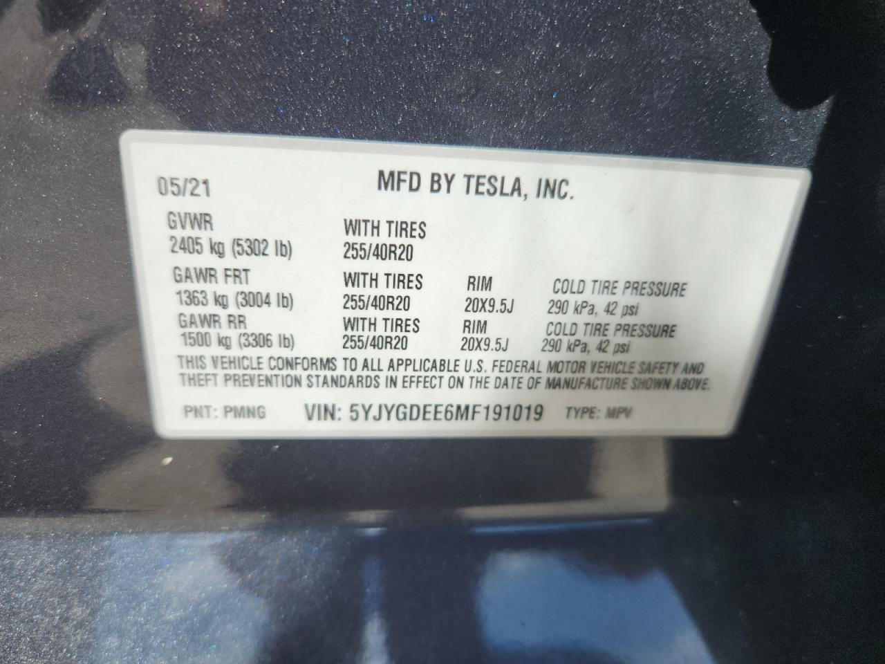 5YJYGDEE6MF191019 2021 Tesla Model Y