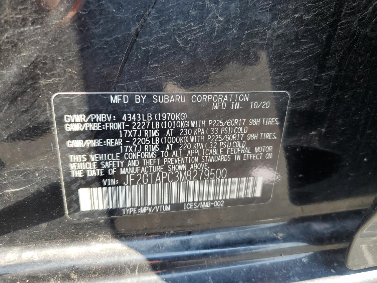 2021 Subaru Crosstrek Premium VIN: JF2GTAPC3M8279500 Lot: 63597595
