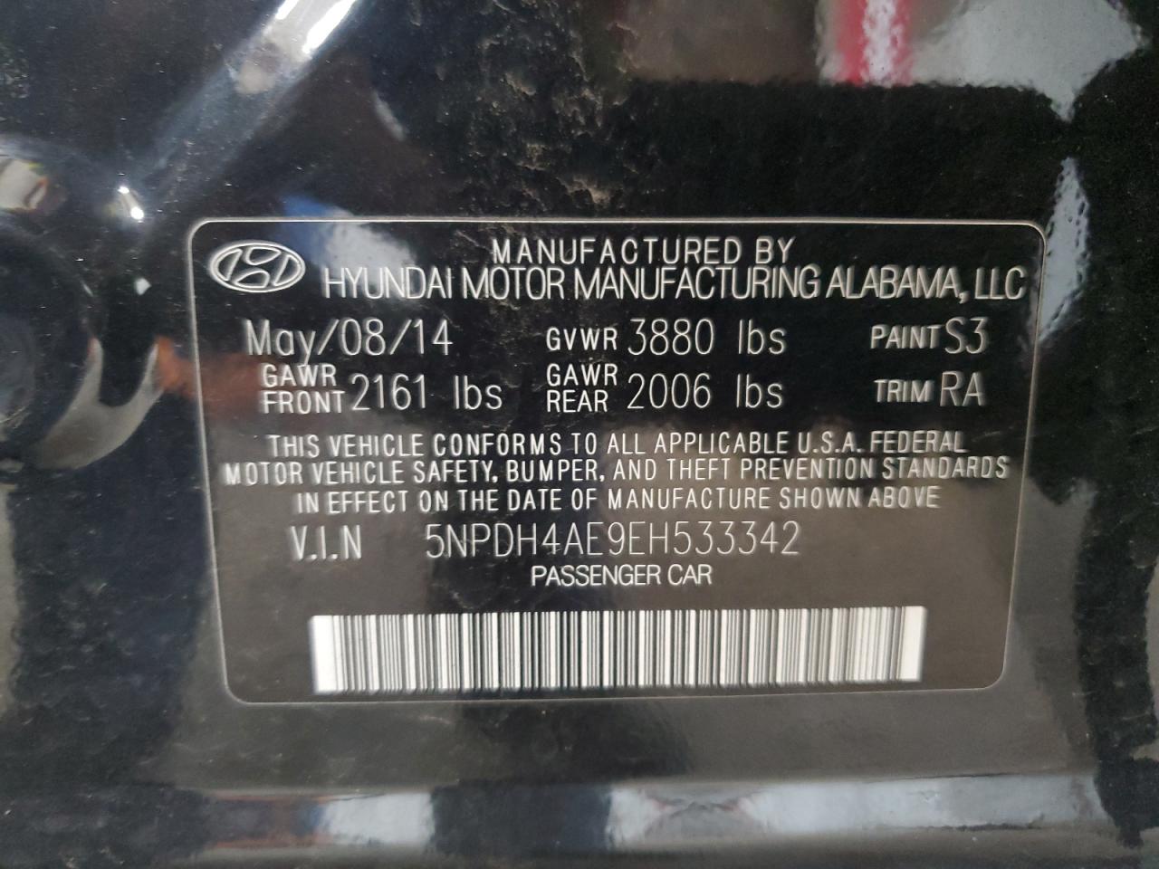 2014 Hyundai Elantra Se VIN: 5NPDH4AE9EH533342 Lot: 63845705