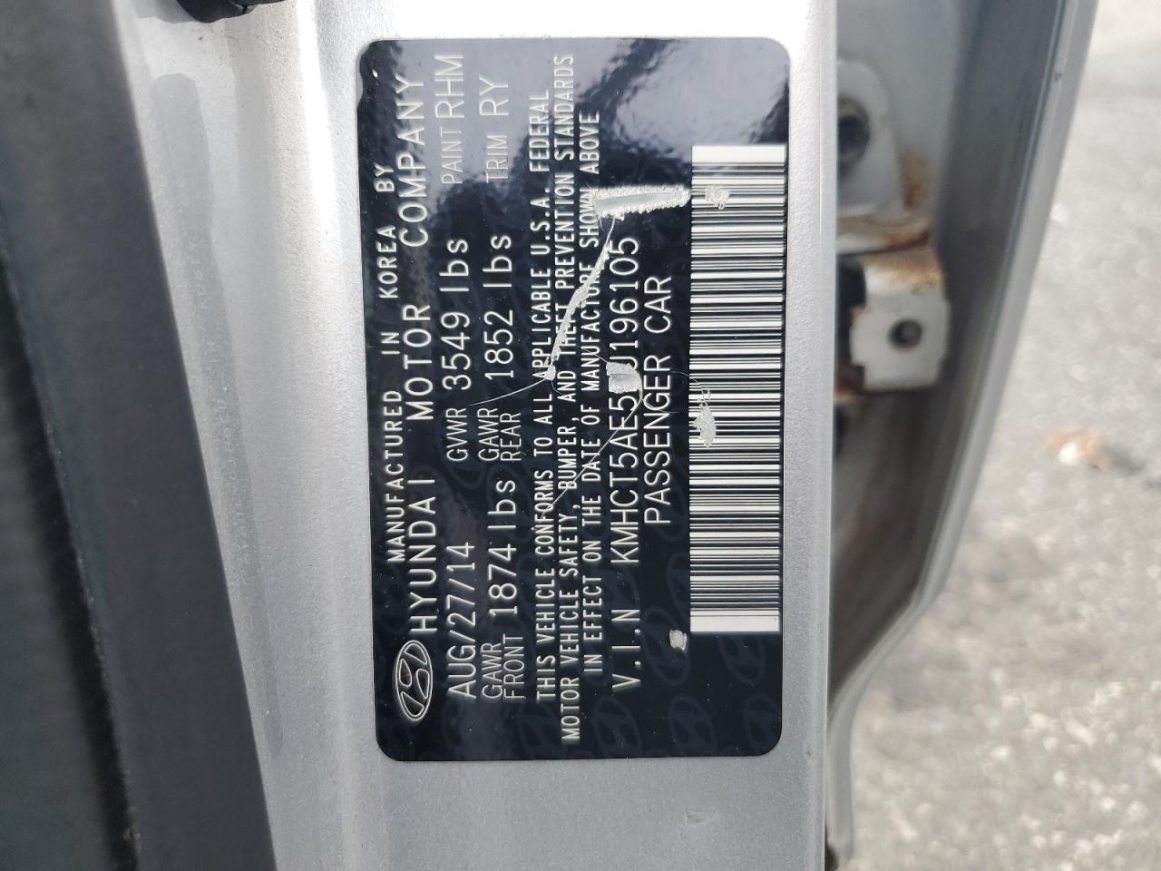 2014 Hyundai Accent Gls VIN: KMHCT5AE5EU196105 Lot: 65366775