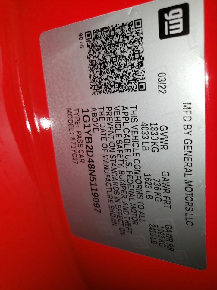 2022 Chevrolet Corvette Stingray 2Lt VIN: 1G1YB2D48N5119097 Lot: 66723255