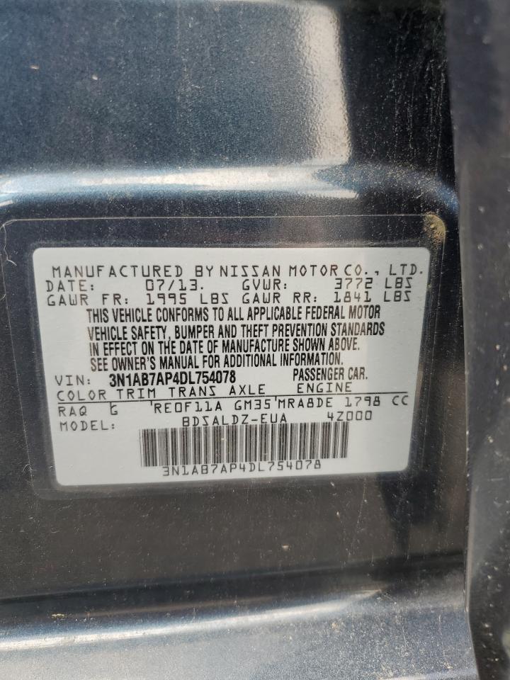 2013 Nissan Sentra S VIN: 3N1AB7AP4DL754078 Lot: 63248595