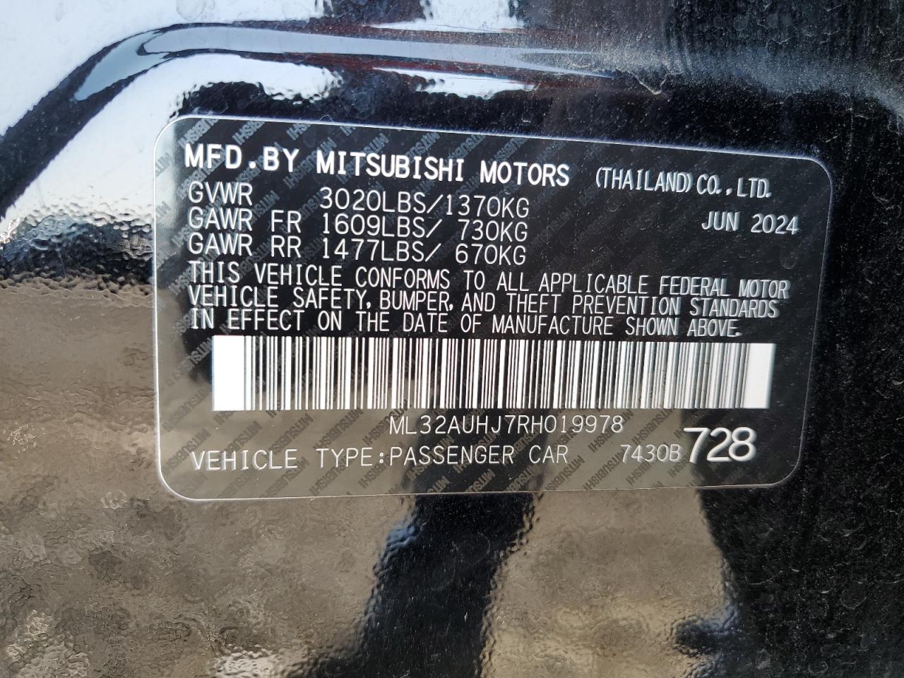 2024 Mitsubishi Mirage Es VIN: ML32AUHJ7RH019978 Lot: 66462145