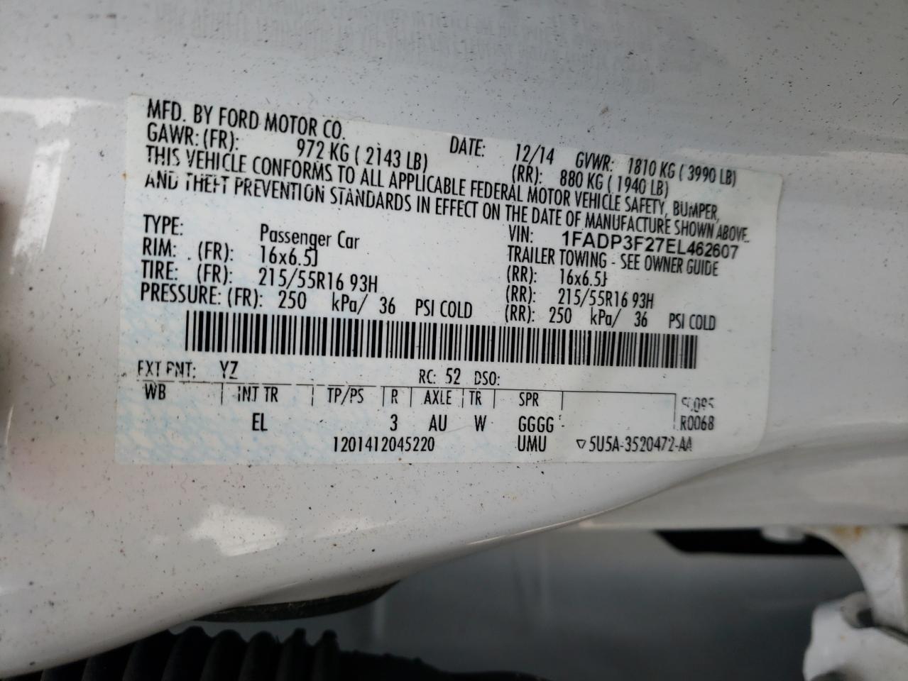 2014 Ford Focus Se VIN: 1FADP3F27EL462607 Lot: 65283445