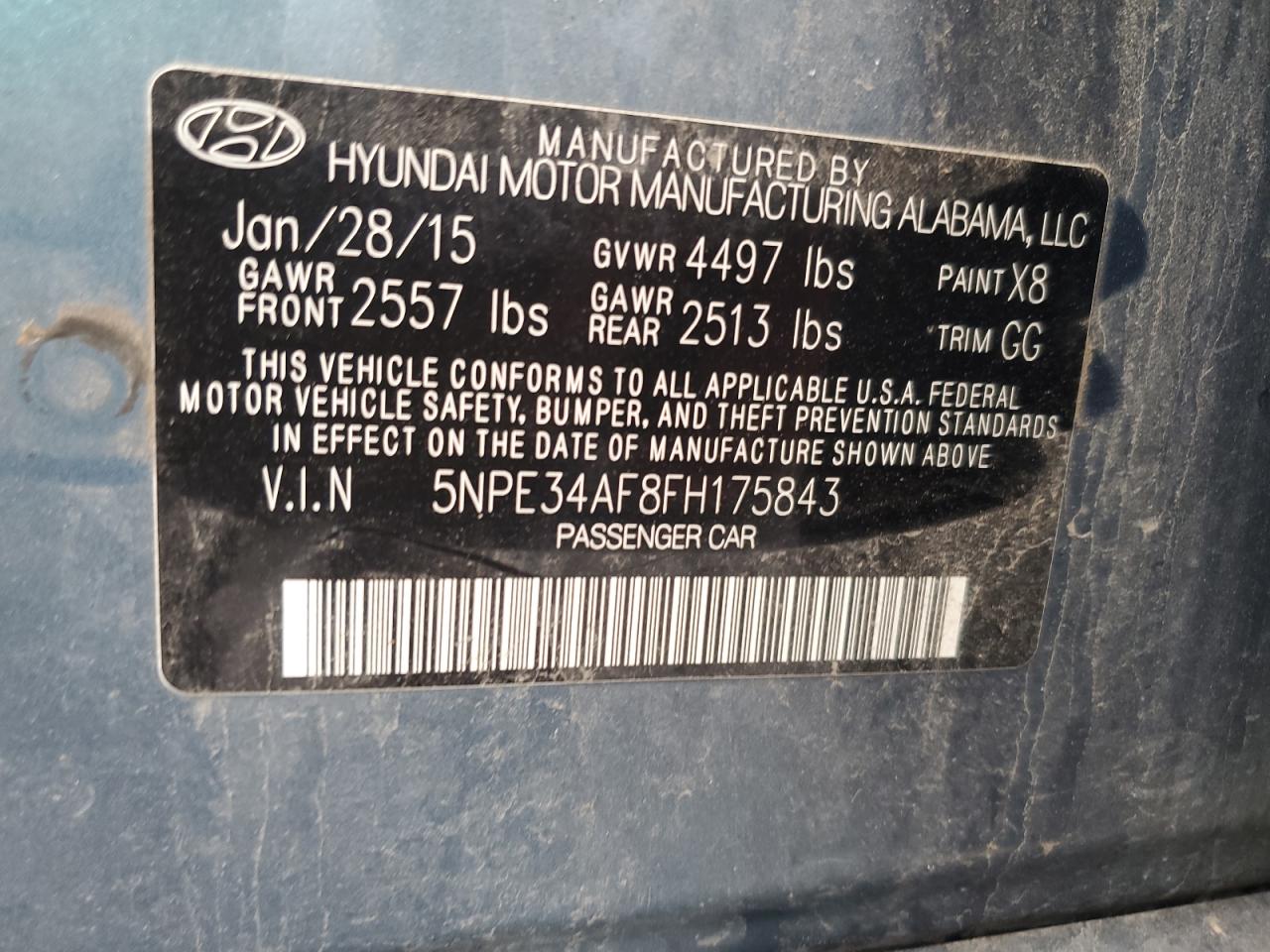2015 Hyundai Sonata Sport VIN: 5NPE34AF8FH175843 Lot: 65234005