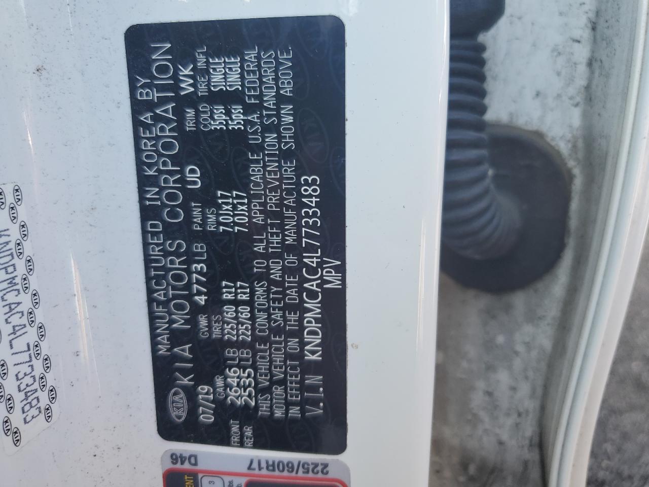 2020 Kia Sportage Lx VIN: KNDPMCAC4L7733483 Lot: 62467515