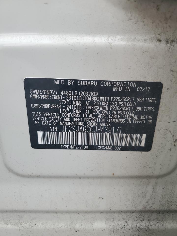 2018 Subaru Forester 2.5I Premium VIN: JF2SJAGC6JH439171 Lot: 63741675