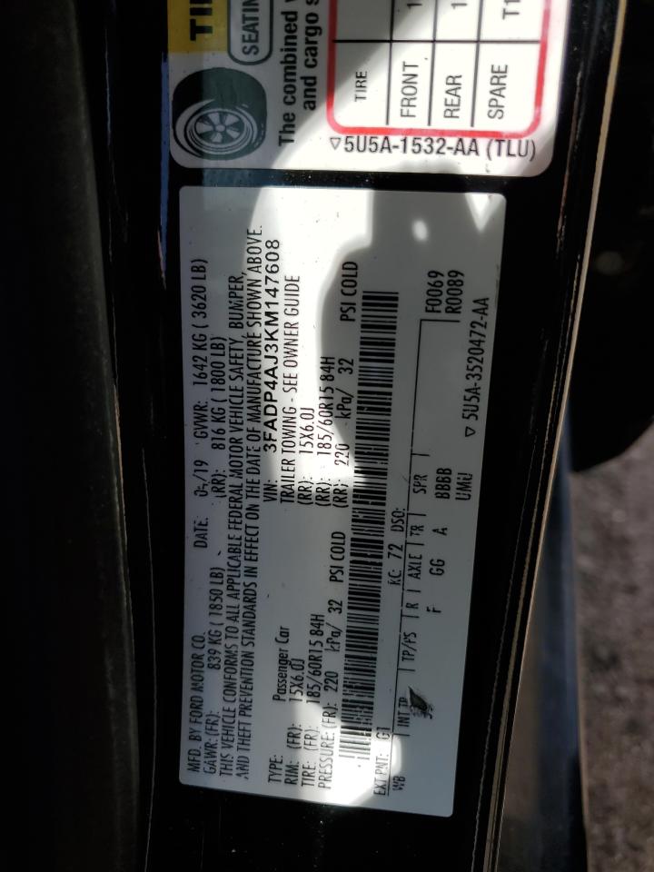 2019 Ford Fiesta S VIN: 3FADP4AJ3KM147608 Lot: 63491405