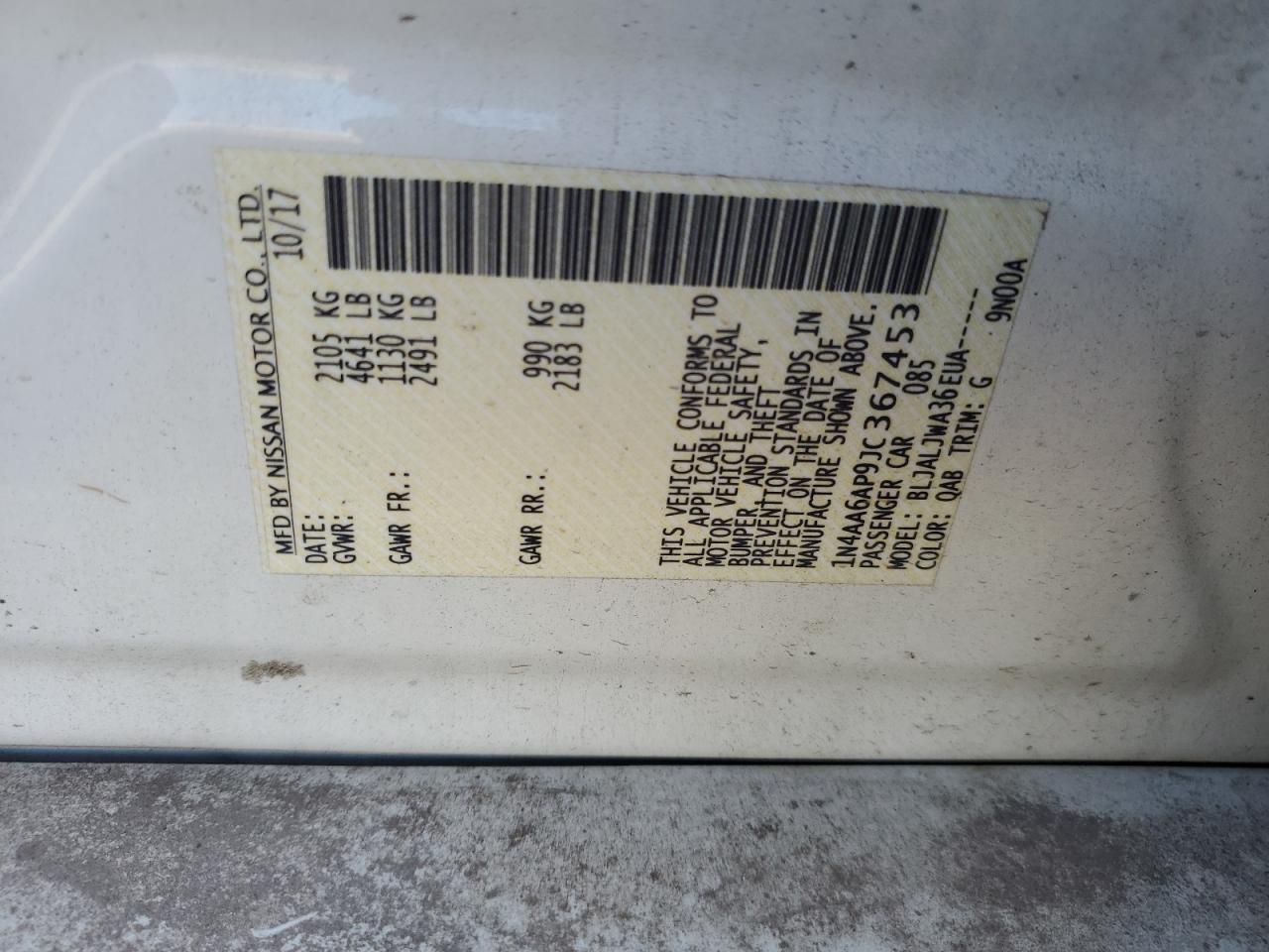 2018 Nissan Maxima 3.5S VIN: 1N4AA6AP9JC367453 Lot: 63848835