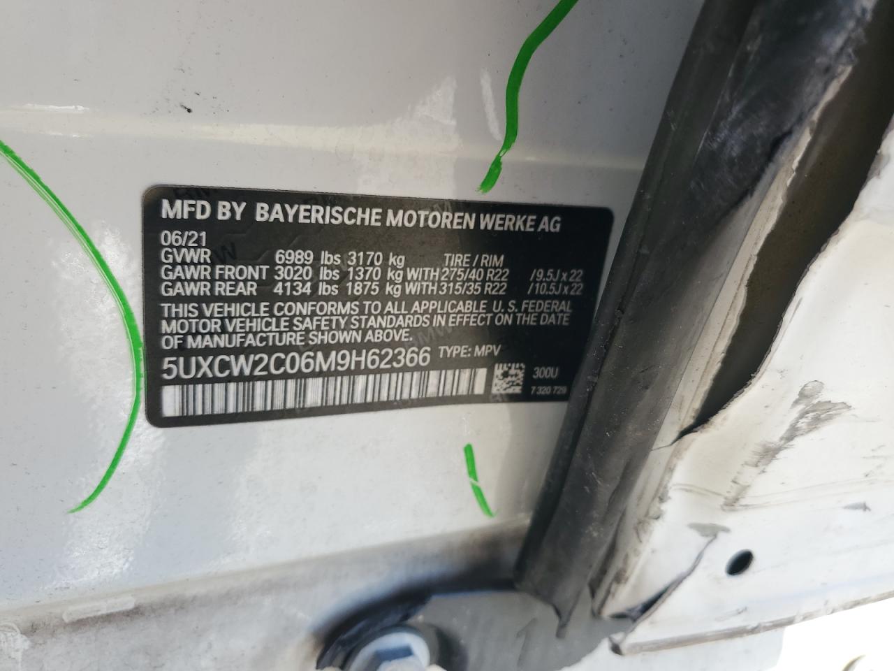 2021 BMW X7 xDrive40I VIN: 5UXCW2C06M9H62366 Lot: 62844995