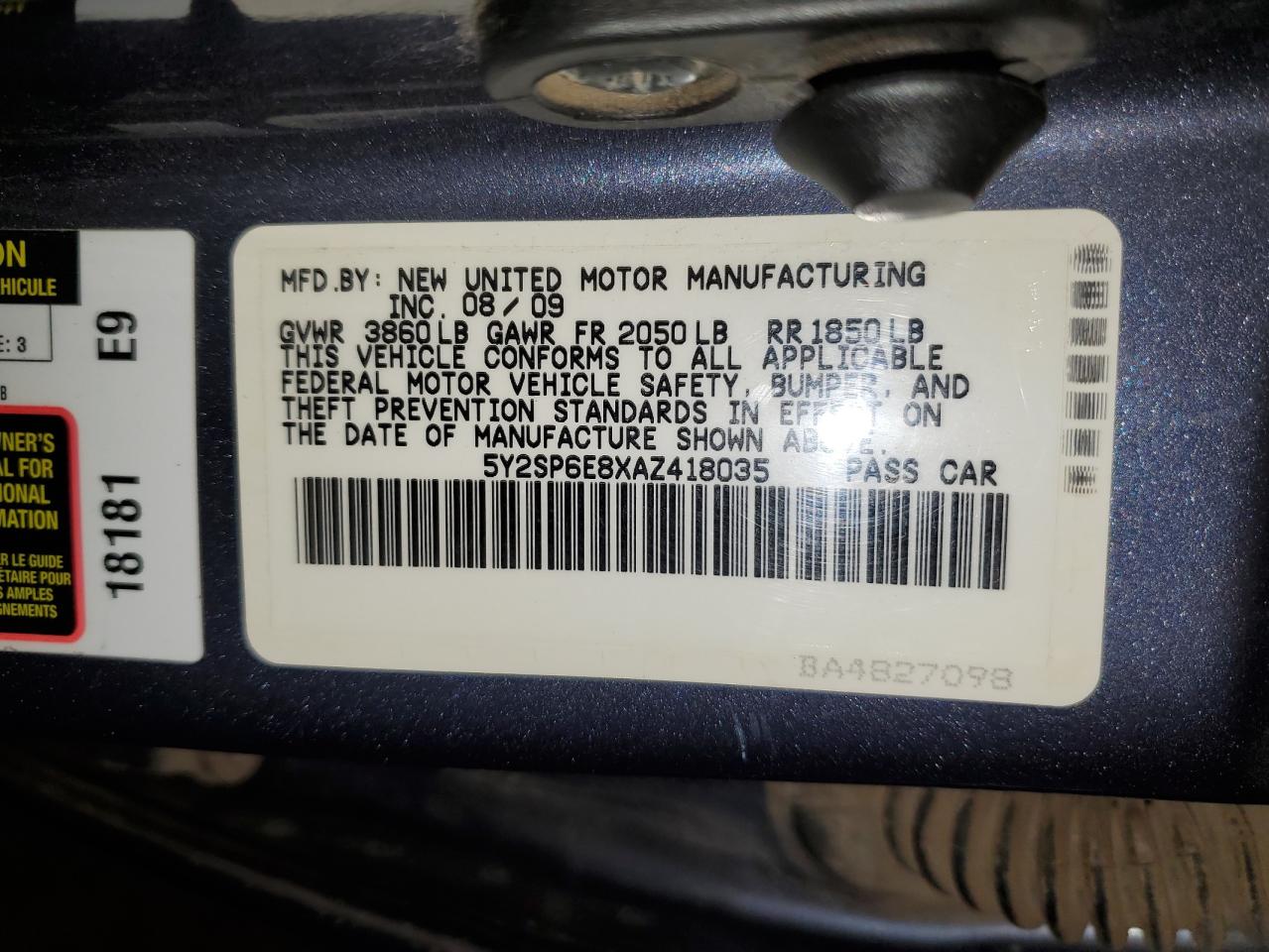 2010 Pontiac Vibe VIN: 5Y2SP6E8XAZ418035 Lot: 62280515