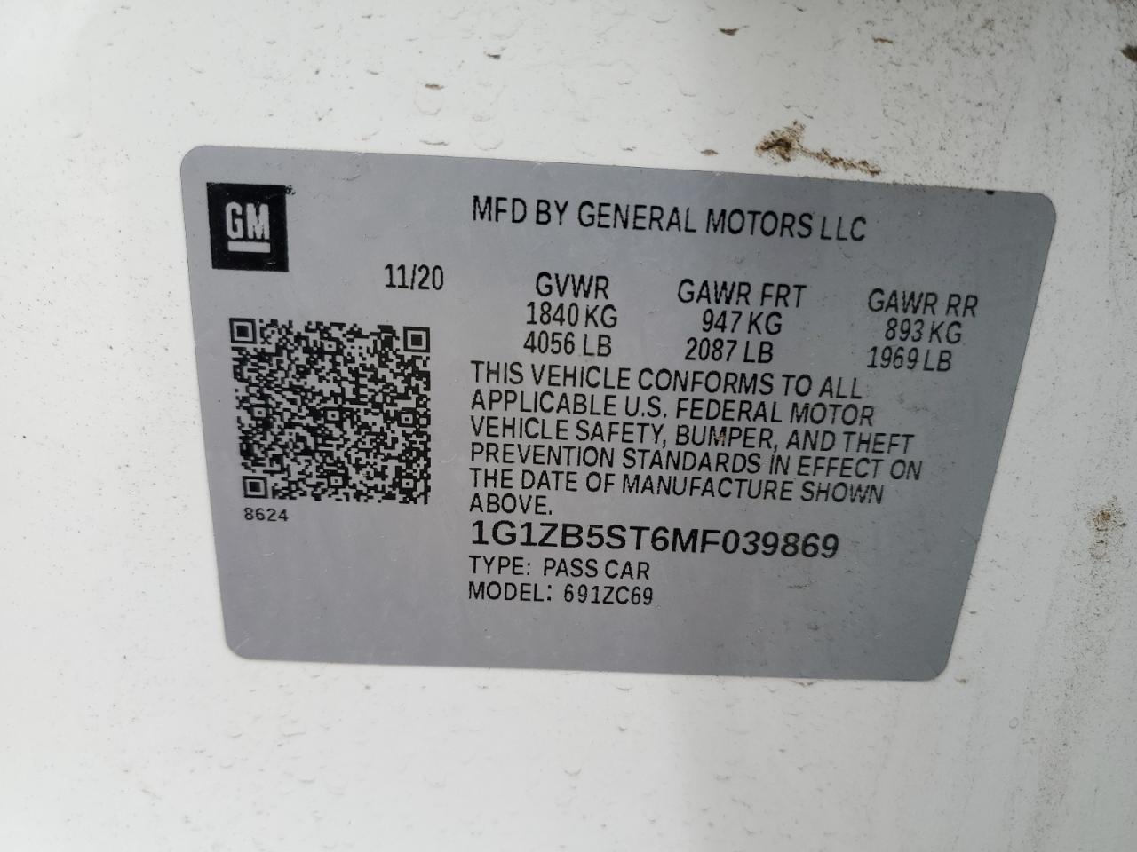 1g1zb5st6mf039869 1G1ZB5ST6MF039869 2021 Chevrolet Malibu Ls
