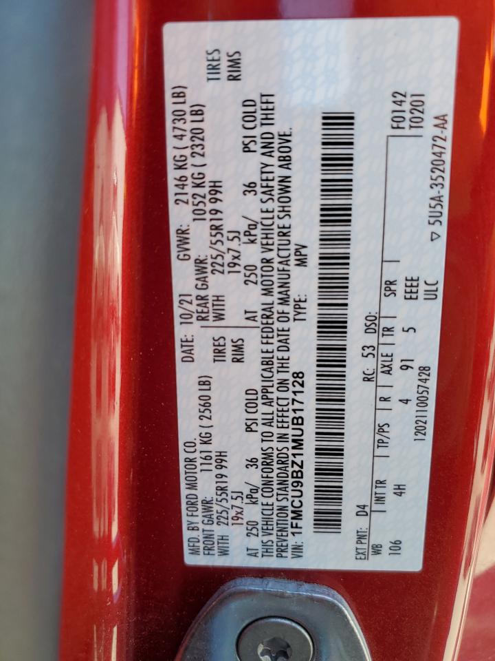 2021 Ford Escape Se VIN: 1FMCU9BZ1MUB17128 Lot: 62610085