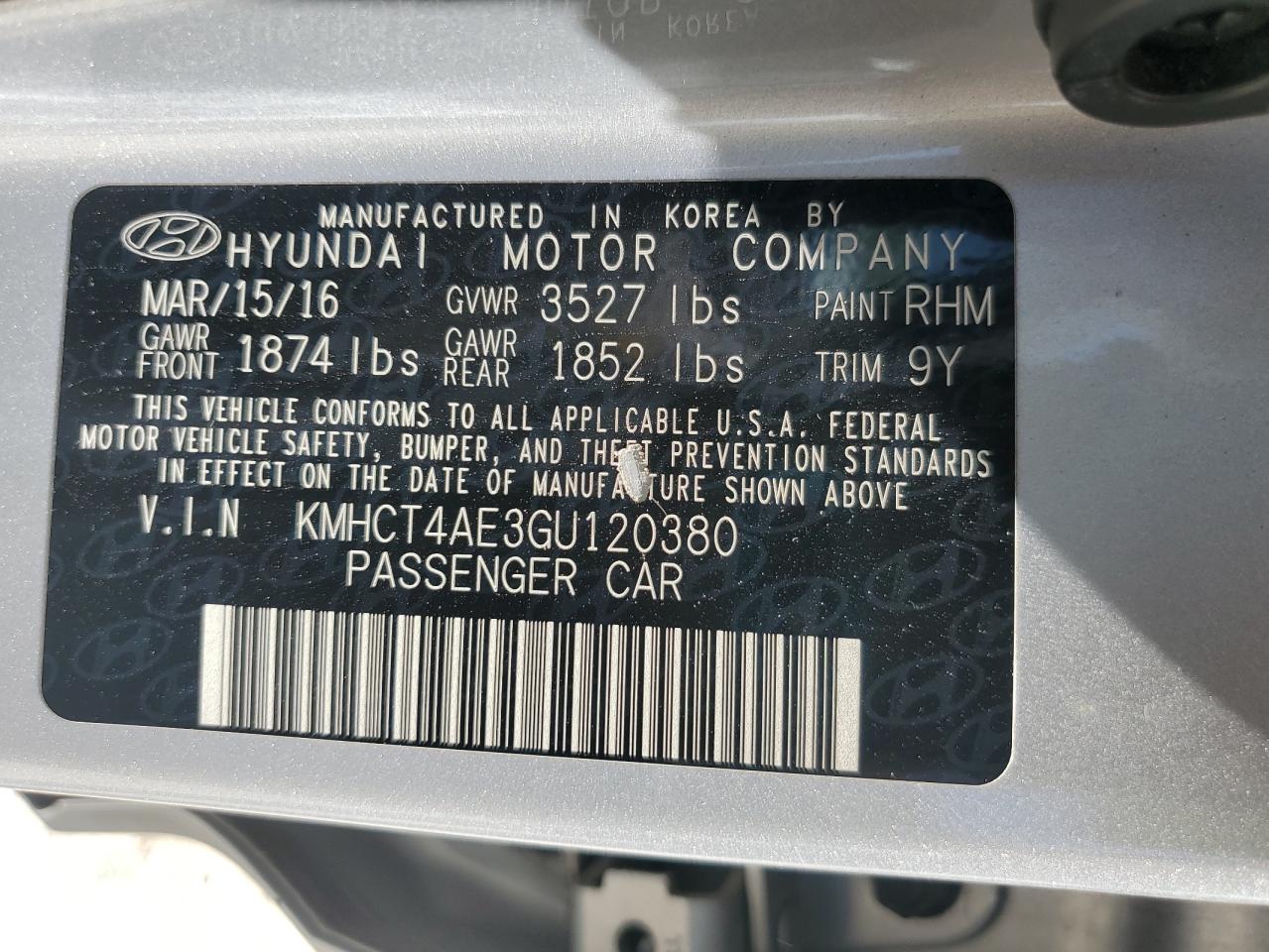 2016 Hyundai Accent Se VIN: KMHCT4AE3GU120380 Lot: 64112985