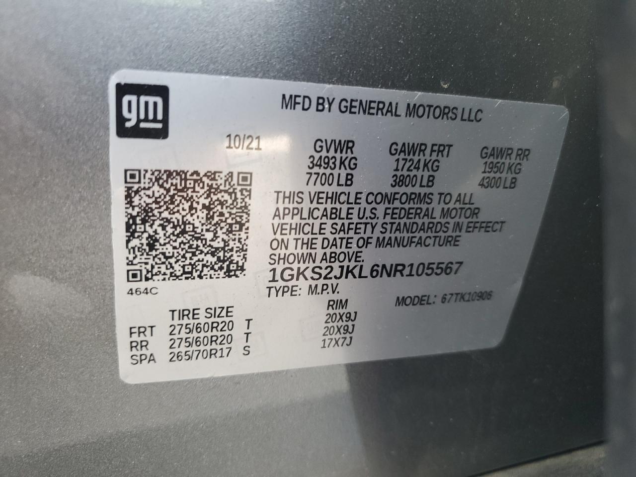 2022 GMC Yukon Xl Denali VIN: 1GKS2JKL6NR105567 Lot: 63208455
