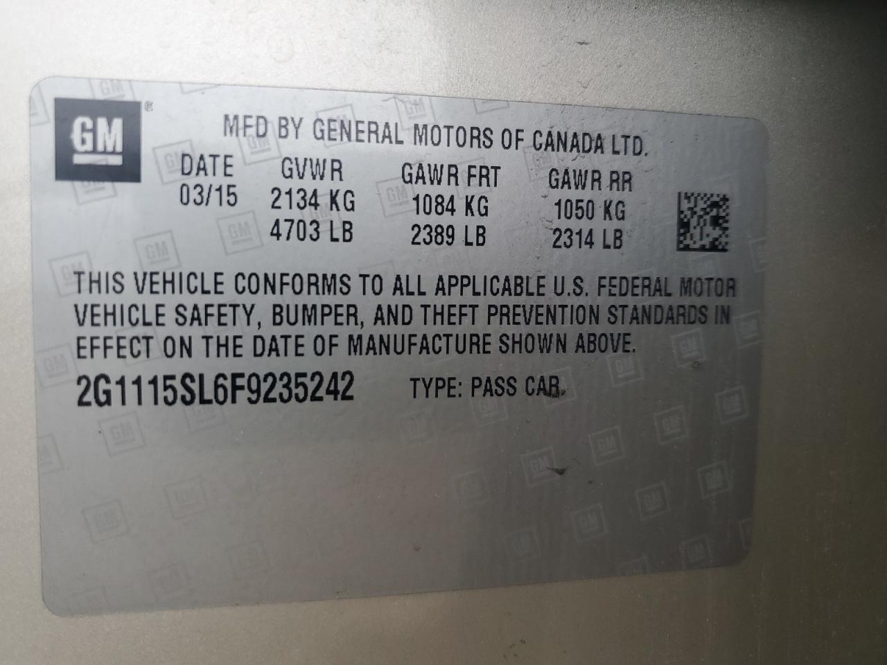 2015 Chevrolet Impala Lt VIN: 2G1115SL6F9235242 Lot: 64650835