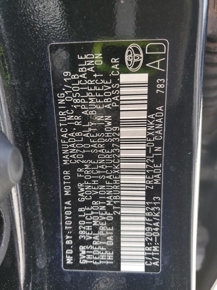 2019 Toyota Corolla L VIN: 2T1BURHEXKC237329 Lot: 62900785