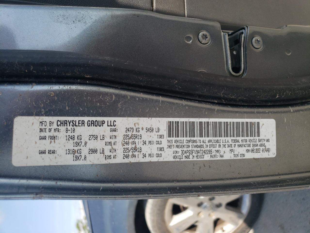 2010 Dodge Journey Sxt VIN: 3D4PG5FV9AT242285 Lot: 67286515